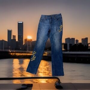 NYDJ Alina Legging Gold‎ Embroidered Jeans Size 8